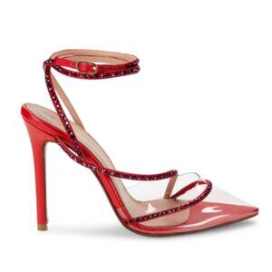 Andrea Wazen 100MM Dassy Sunset Embellished Stiletto Pumps SPICY RED Size:39